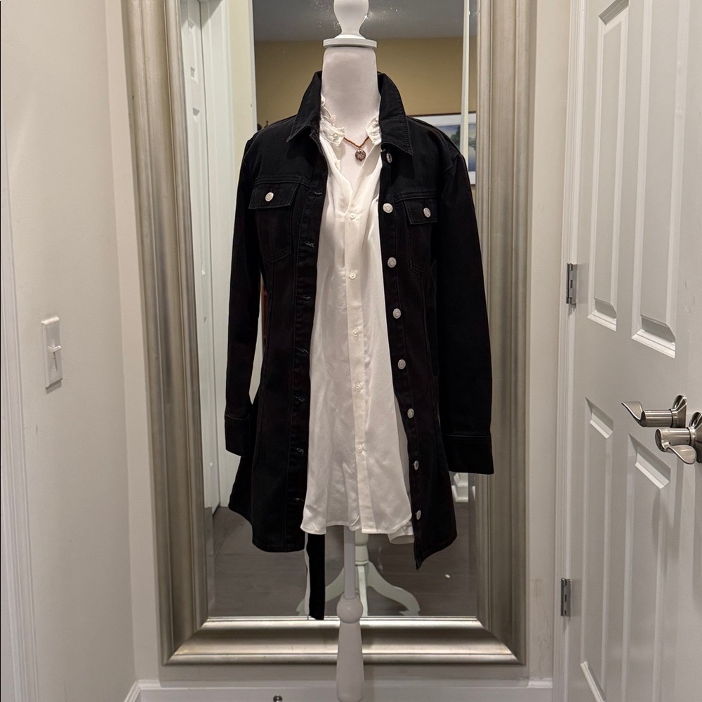 Zara Black Long Sleeve Denim Button Down Dress Jean size M - Picture 2 of 14